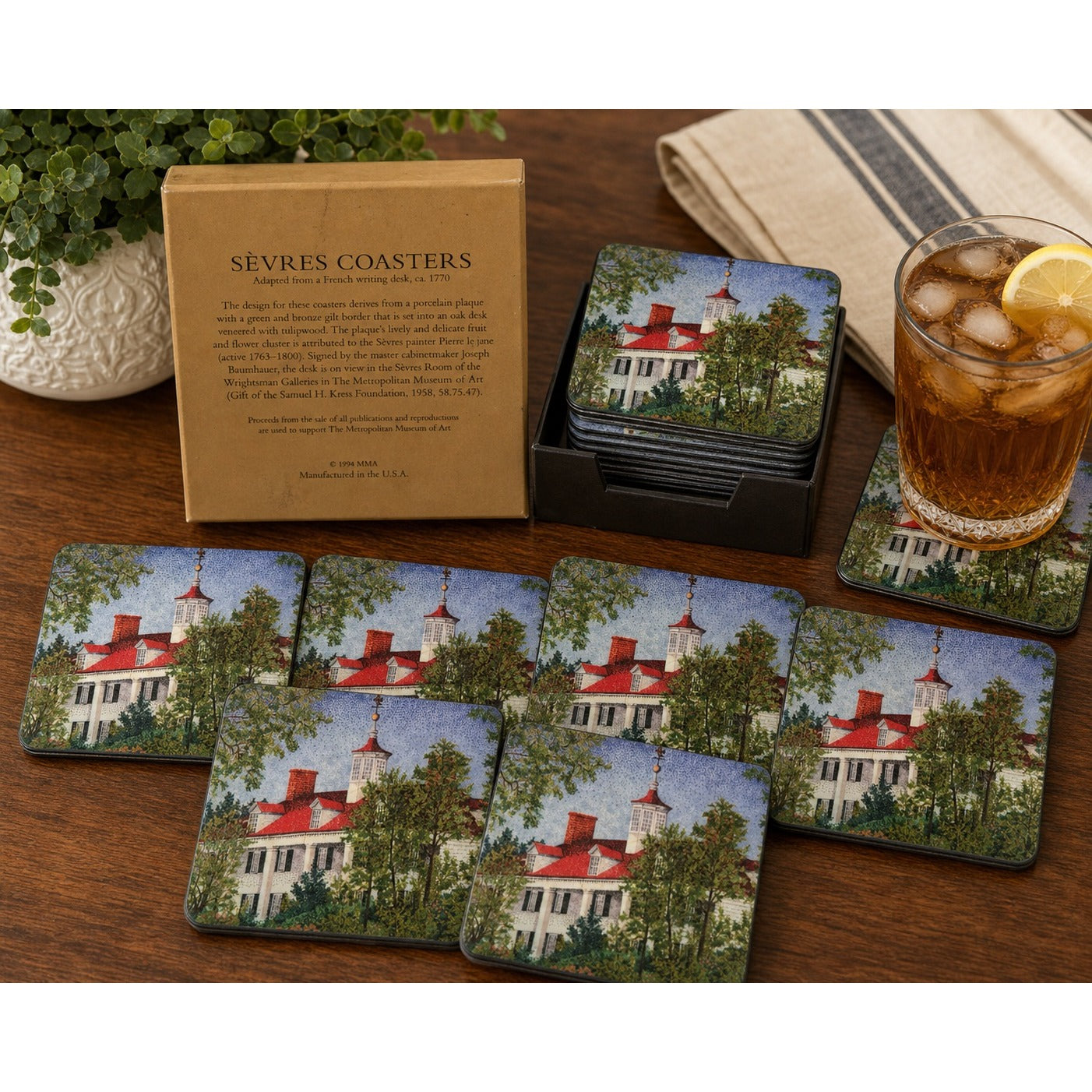 1994 MMA Sèvres Coasters Set Metropolitan Museum of Art Mount Vernon Style 4x4 Set of 8