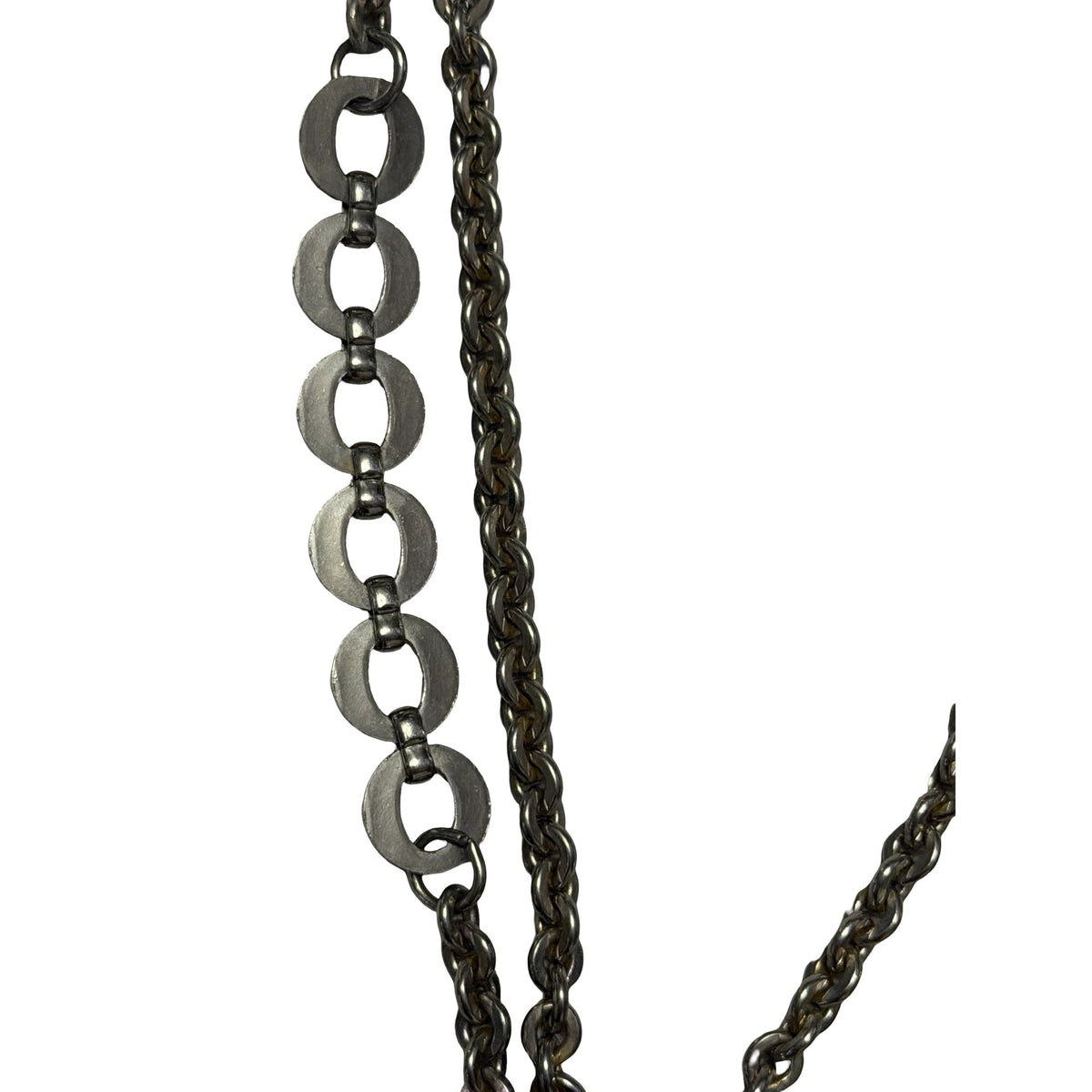 Vintage 1970s 1980s 56 Inch Gunmetal Silver Tone Mixed Link Station Necklace