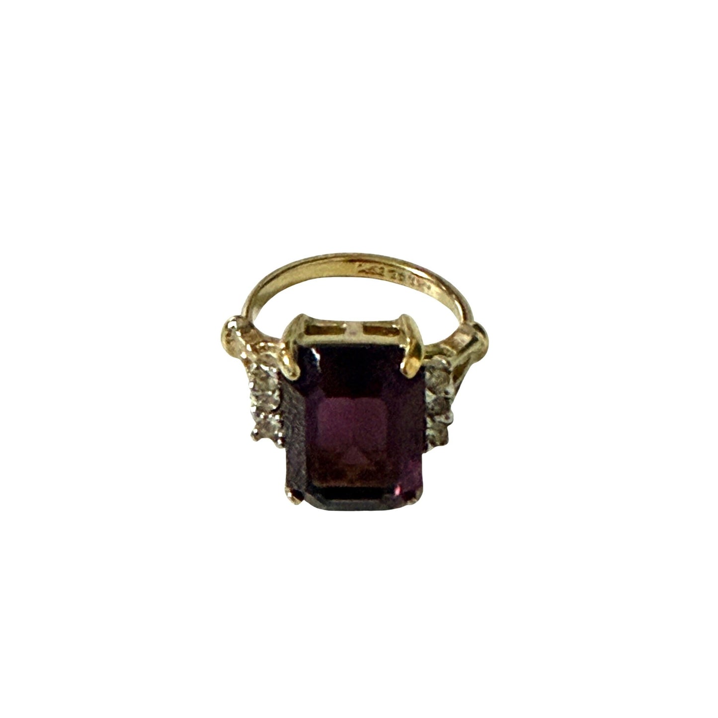 Vintage ESPO 14K GE Purple Emerald Cut Cocktail Ring Size 5 Gold Tone