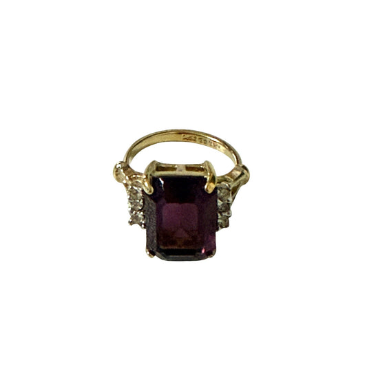 Vintage ESPO 14K GE Purple Emerald Cut Cocktail Ring Size 5 Gold Tone