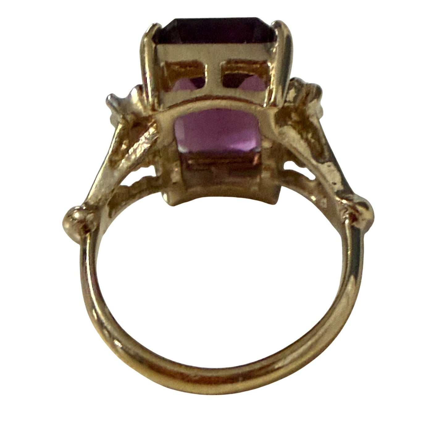 Vintage ESPO 14K GE Purple Emerald Cut Cocktail Ring Size 5 Gold Tone