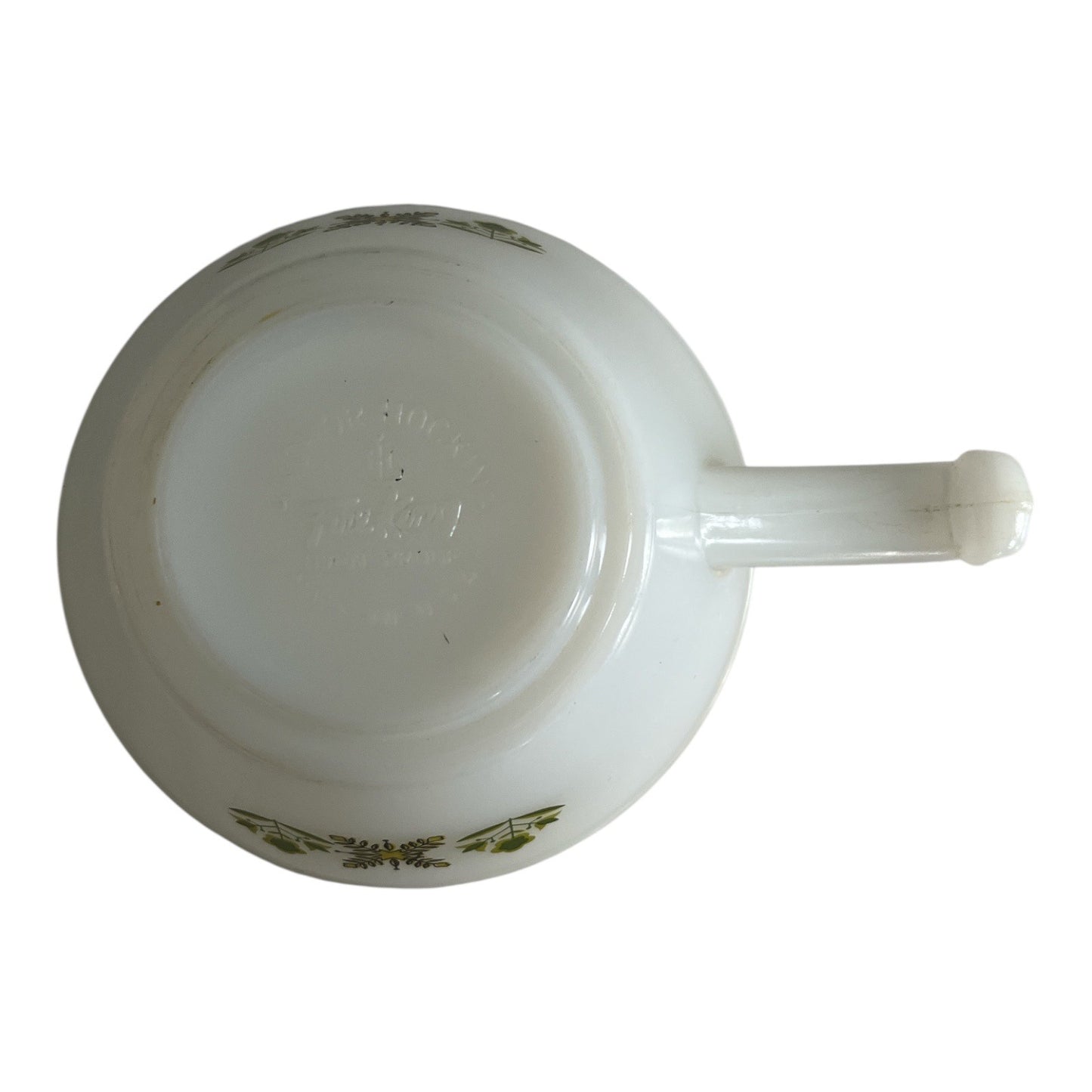 Vintage Fire-King Anchor Hocking Green Floral Handle Soup Bowl – Made in USA