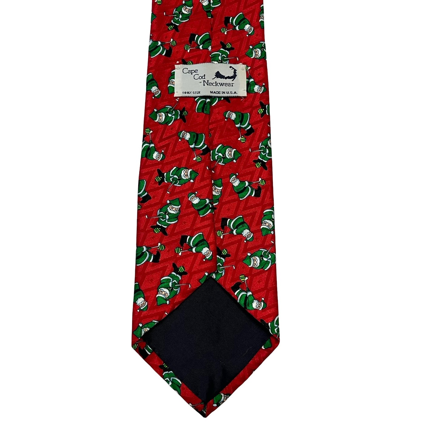 Vintage Cape Cod Neckwear Silk Christmas Tie Golfing Santa Red Holiday Novelty Tie USA