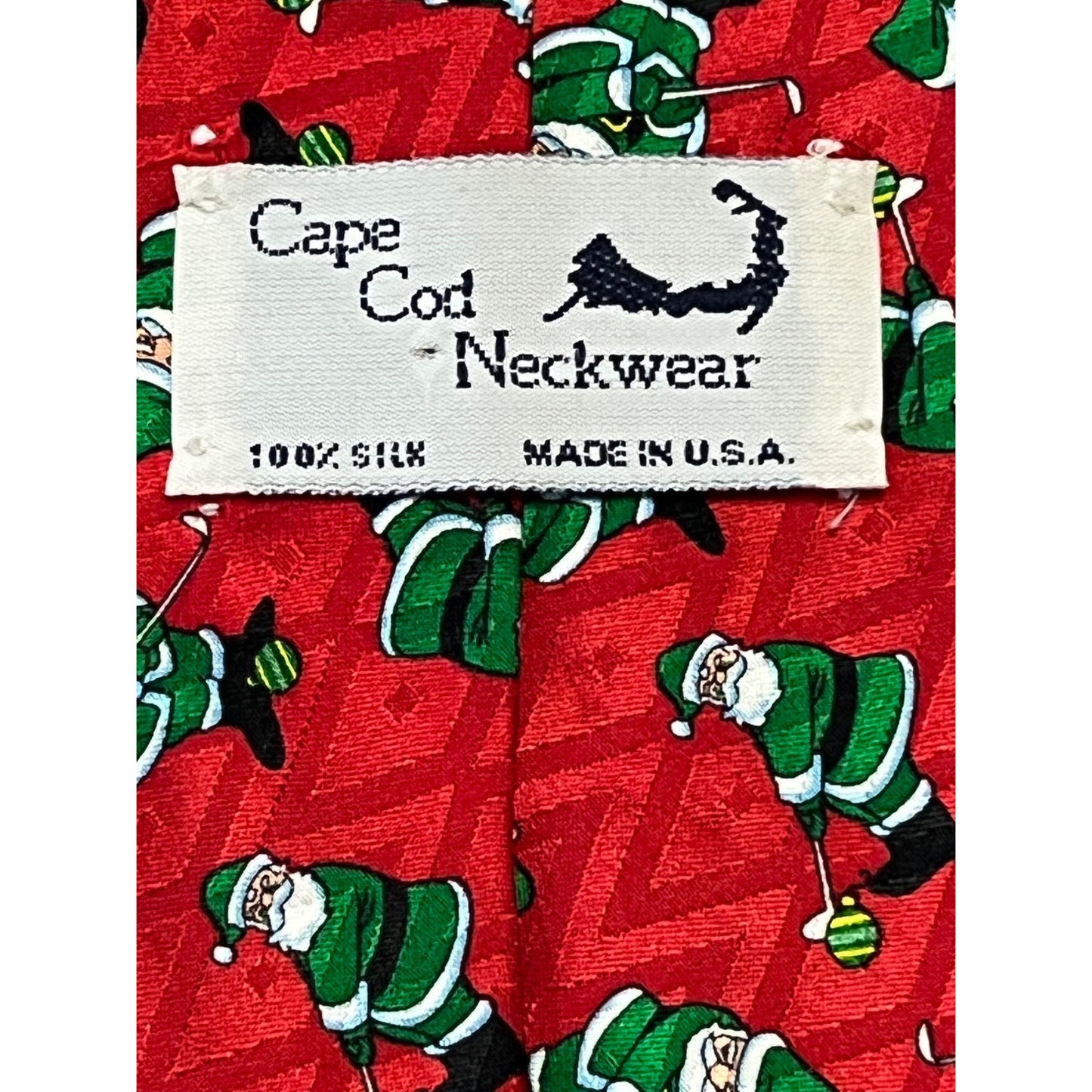 Vintage Cape Cod Neckwear Silk Christmas Tie Golfing Santa Red Holiday Novelty Tie USA