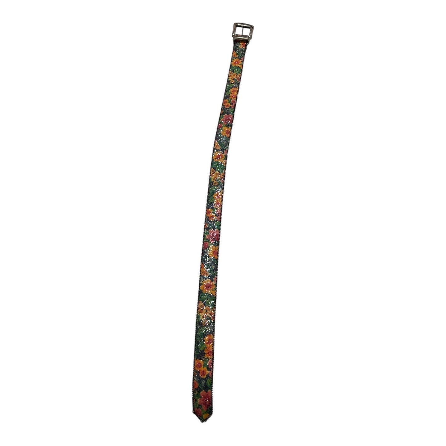 Absolutely Fresh Floral Glitter Leather Belt Made in USA 30.5”