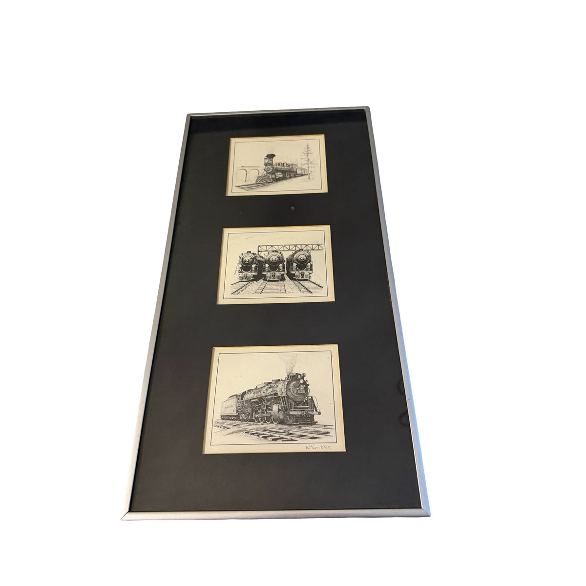 William Kless Train Trio Framed Steam Locomotive Railroad Art 20x10