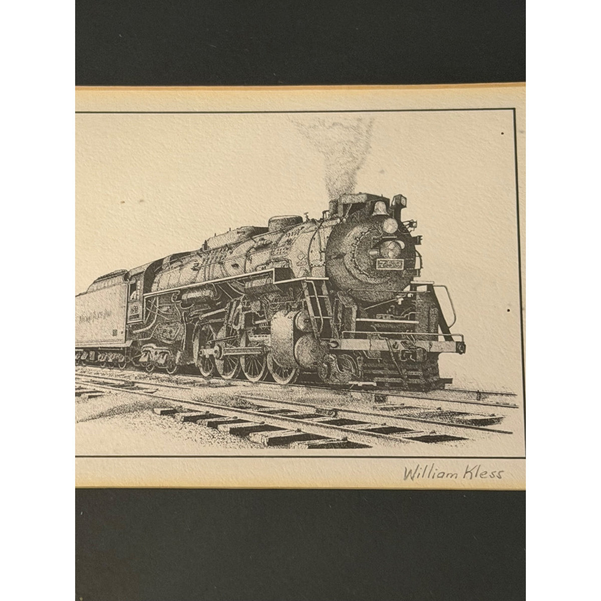 William Kless Train Trio Framed Steam Locomotive Railroad Art 20x10