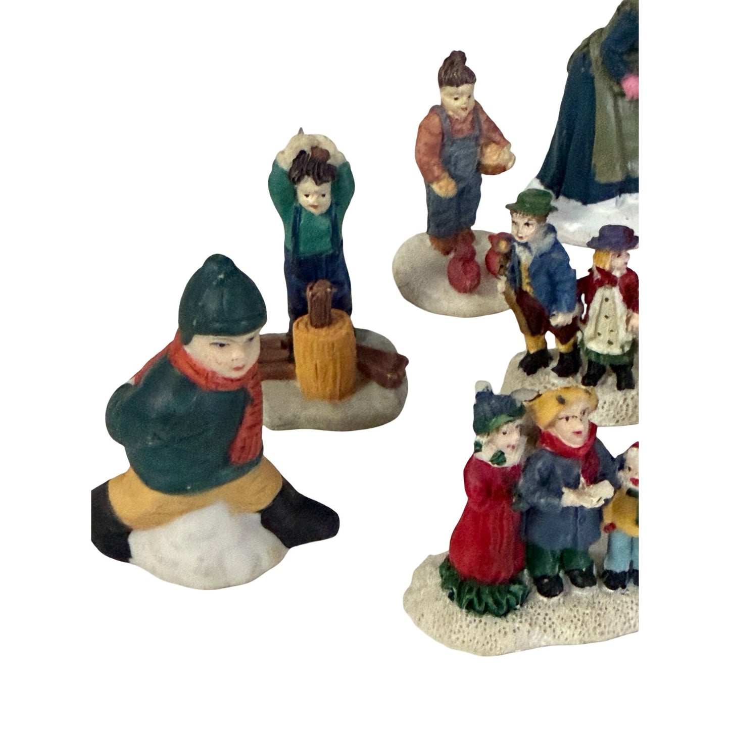 Lot of 10 Miniature Winter Village Christmas Figurines Children Geese Snow Scene Accessories