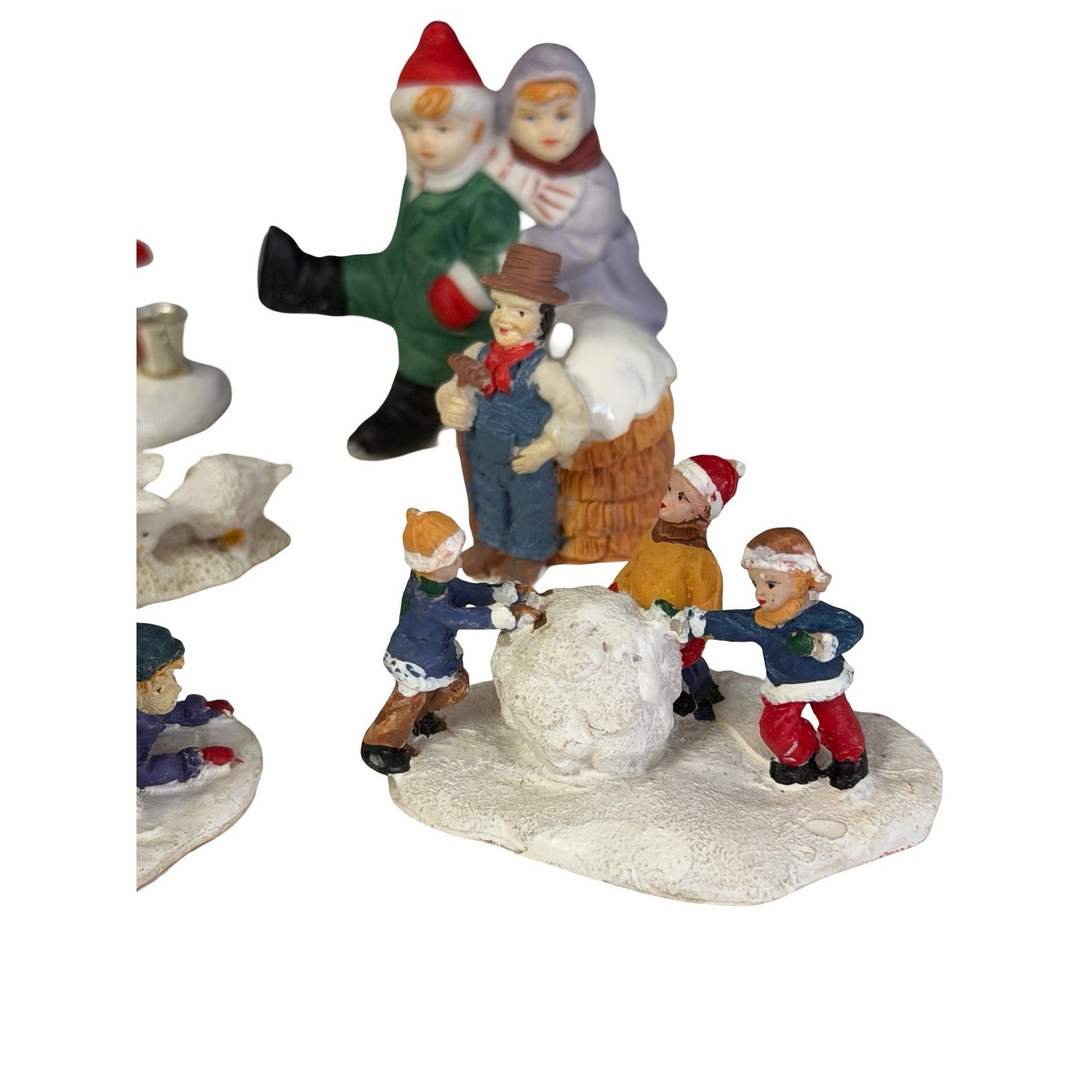 Lot of 10 Miniature Winter Village Christmas Figurines Children Geese Snow Scene Accessories