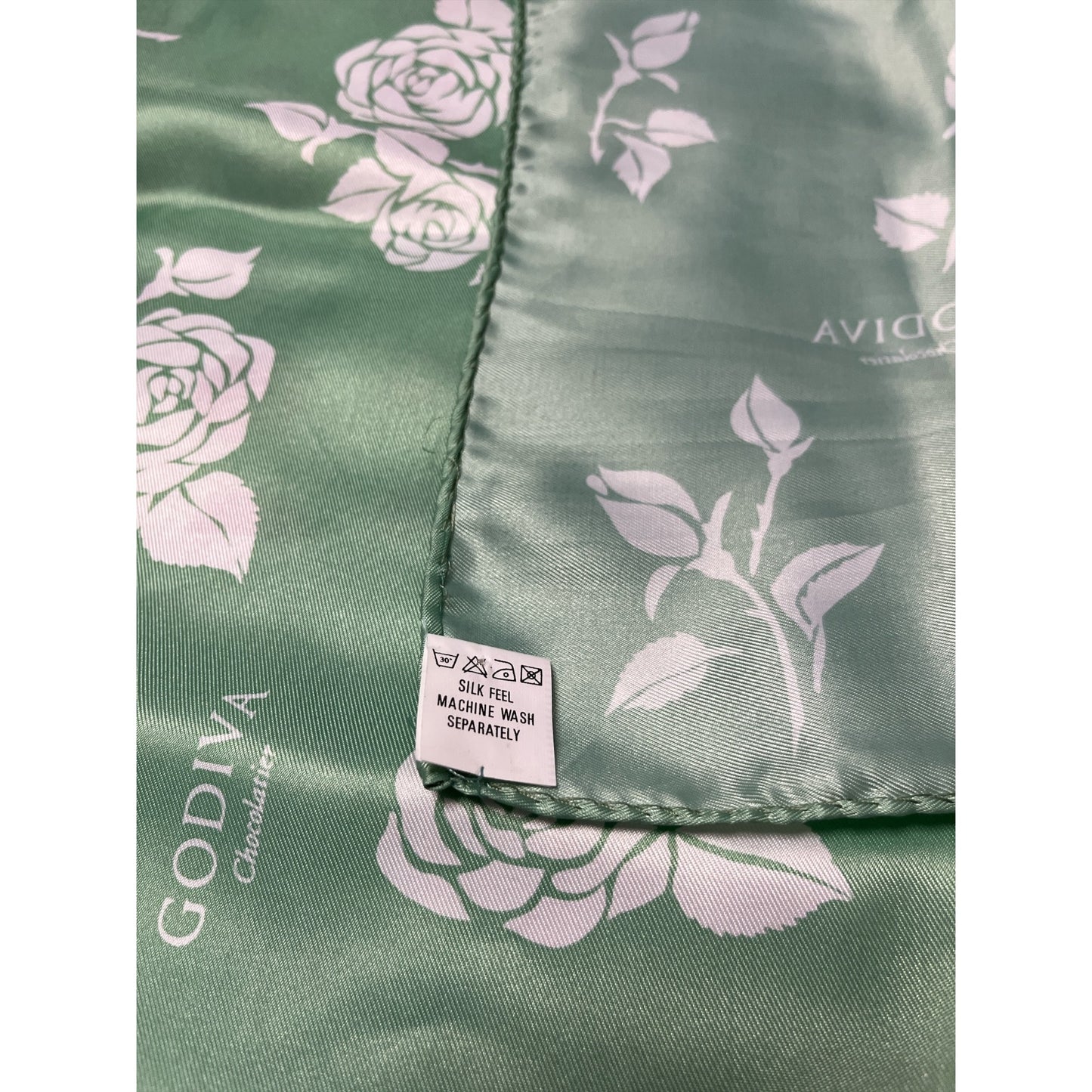 Vintage Godiva Chocolatier Green Rose Print Scarf – 100% Polyester