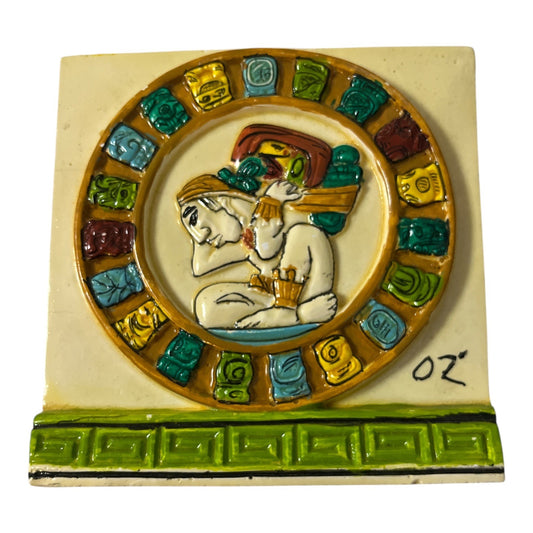 Vintage Mayan Zodiac Ceramic Tile Plaque Mexico Folk Art 5.5”