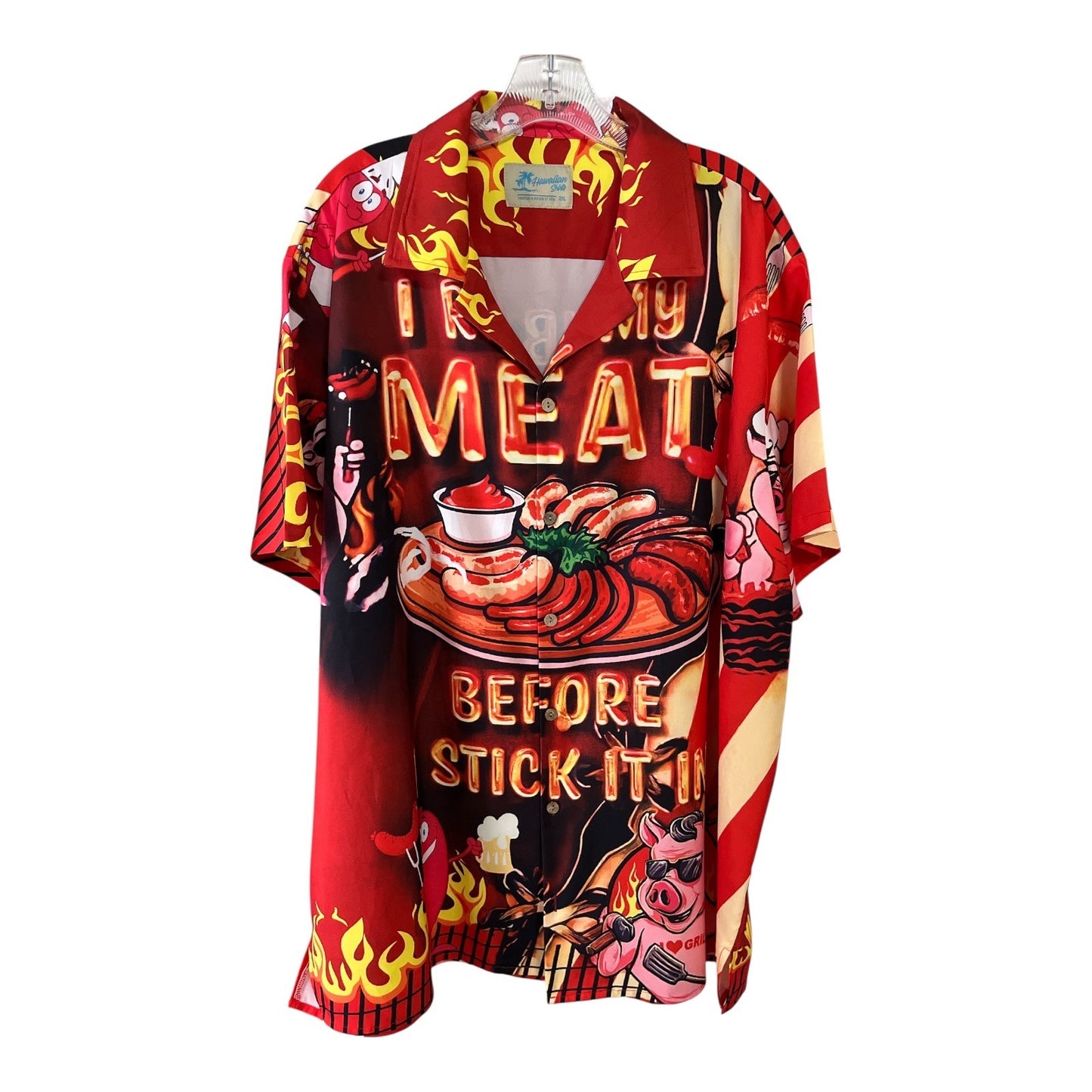 Funny BBQ Hawaiian Shirt 2XL Red Flames Grill Master Graphic