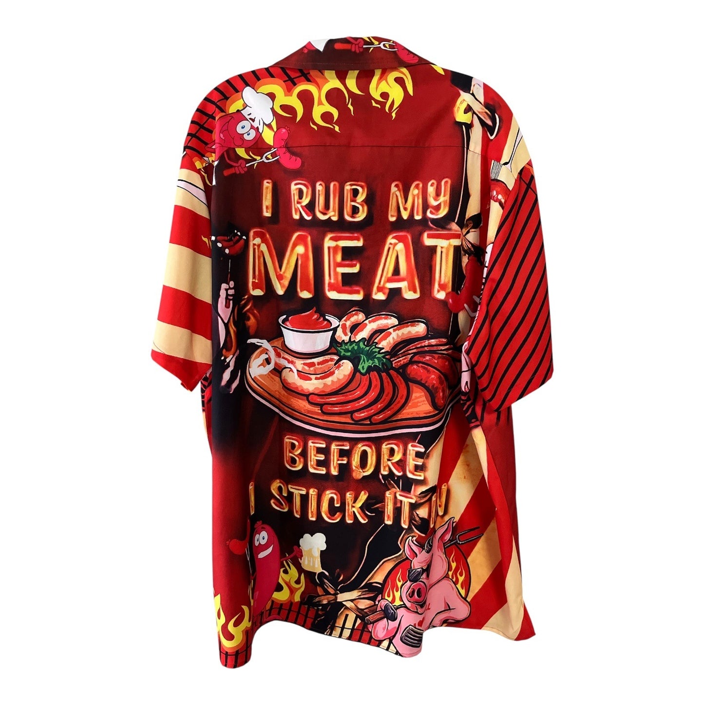 Funny BBQ Hawaiian Shirt 2XL Red Flames Grill Master Graphic