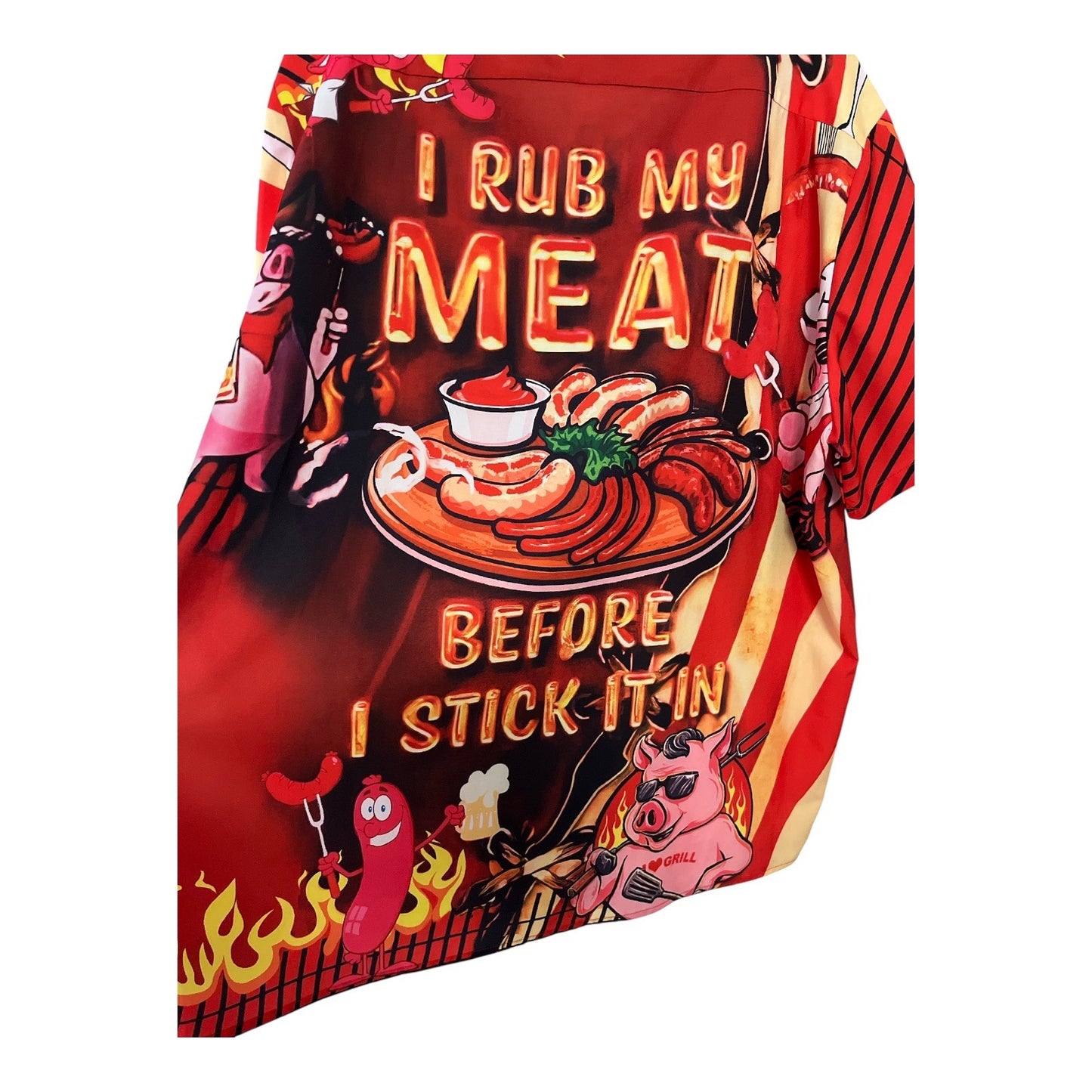 Funny BBQ Hawaiian Shirt 2XL Red Flames Grill Master Graphic