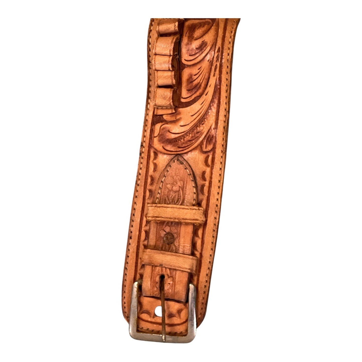 Vintage Western Tooled Leather Cartridge Belt Ammo Holder Cowboy Ranch Style 34”