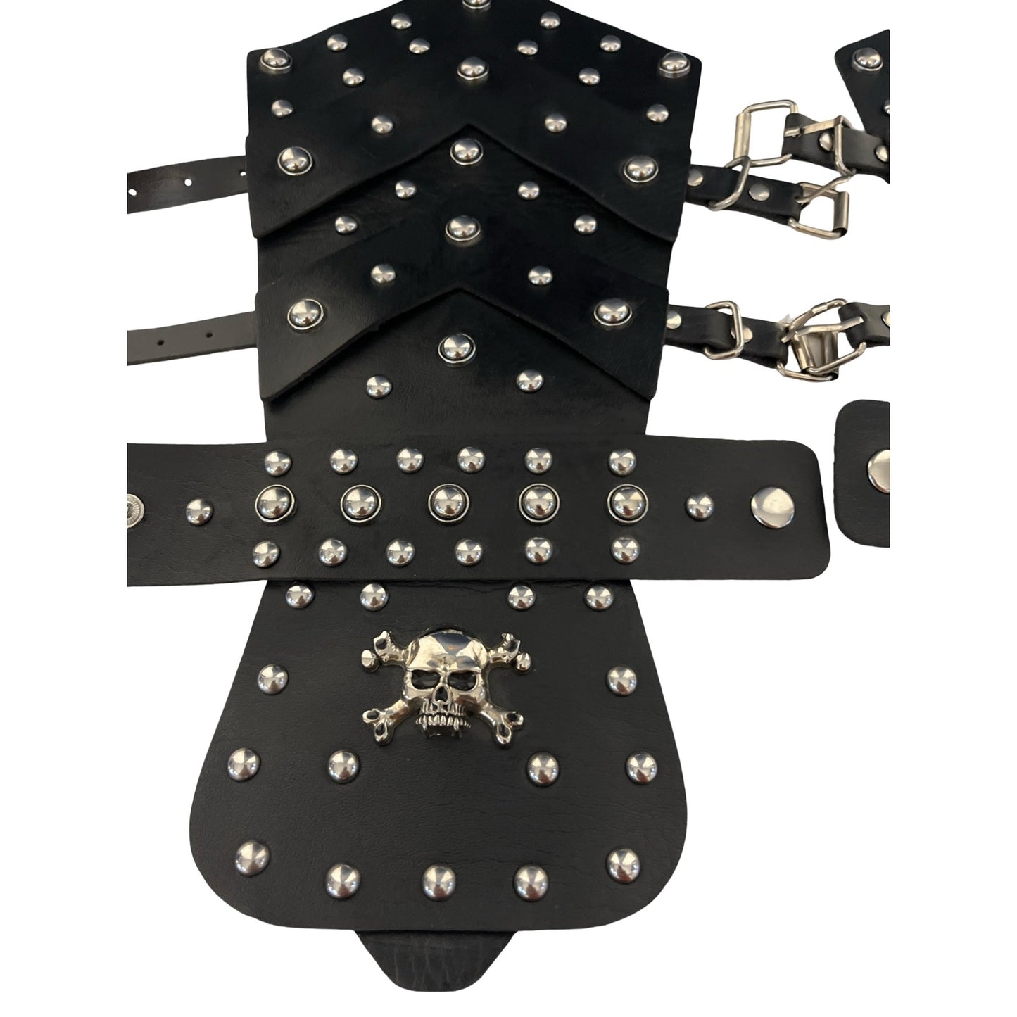 Black Studded Faux Leather Arm Guards Skull Armor Costume Bracers Pair