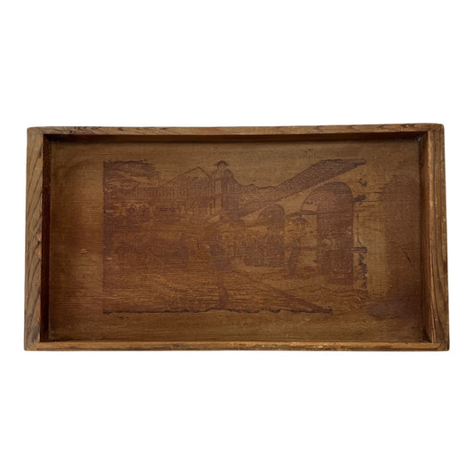Vintage California Redwood Tray – Scenic Etched Design, 1940s–60s Souvenir, 14x7.5”