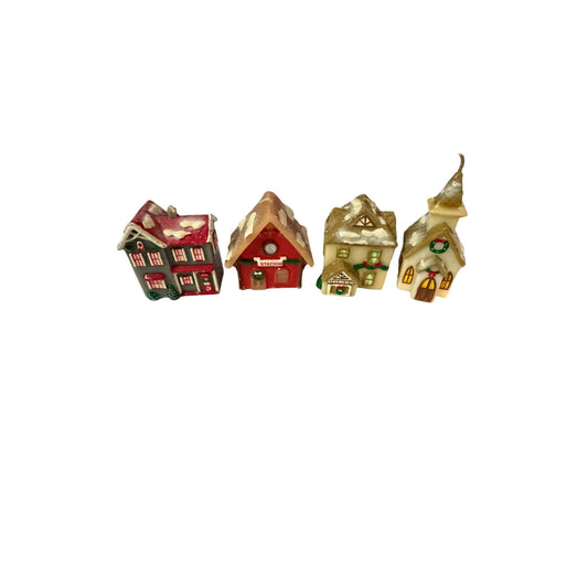 Vintage 1980s Russ Berrie Christmas Village House Candles Set of 4 Style 2294 Macau