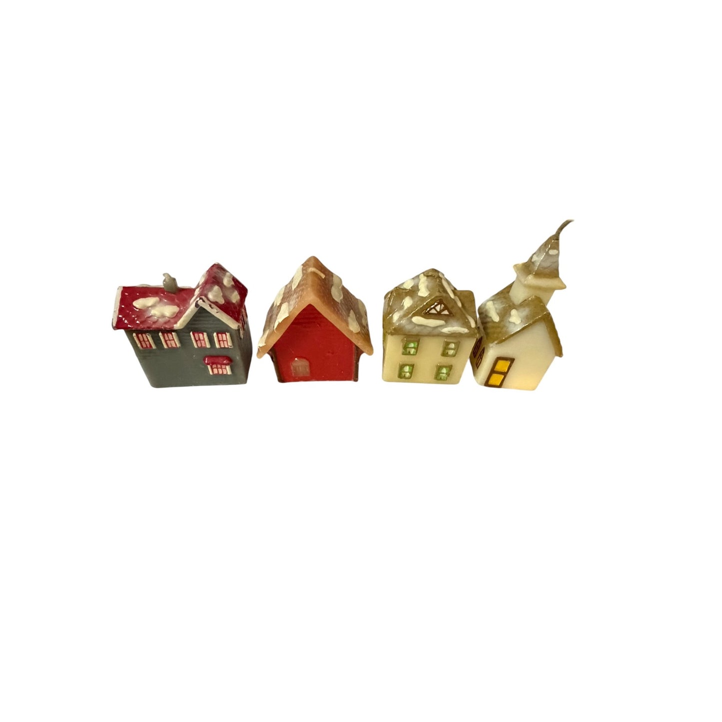 Vintage 1980s Russ Berrie Christmas Village House Candles Set of 4 Style 2294 Macau