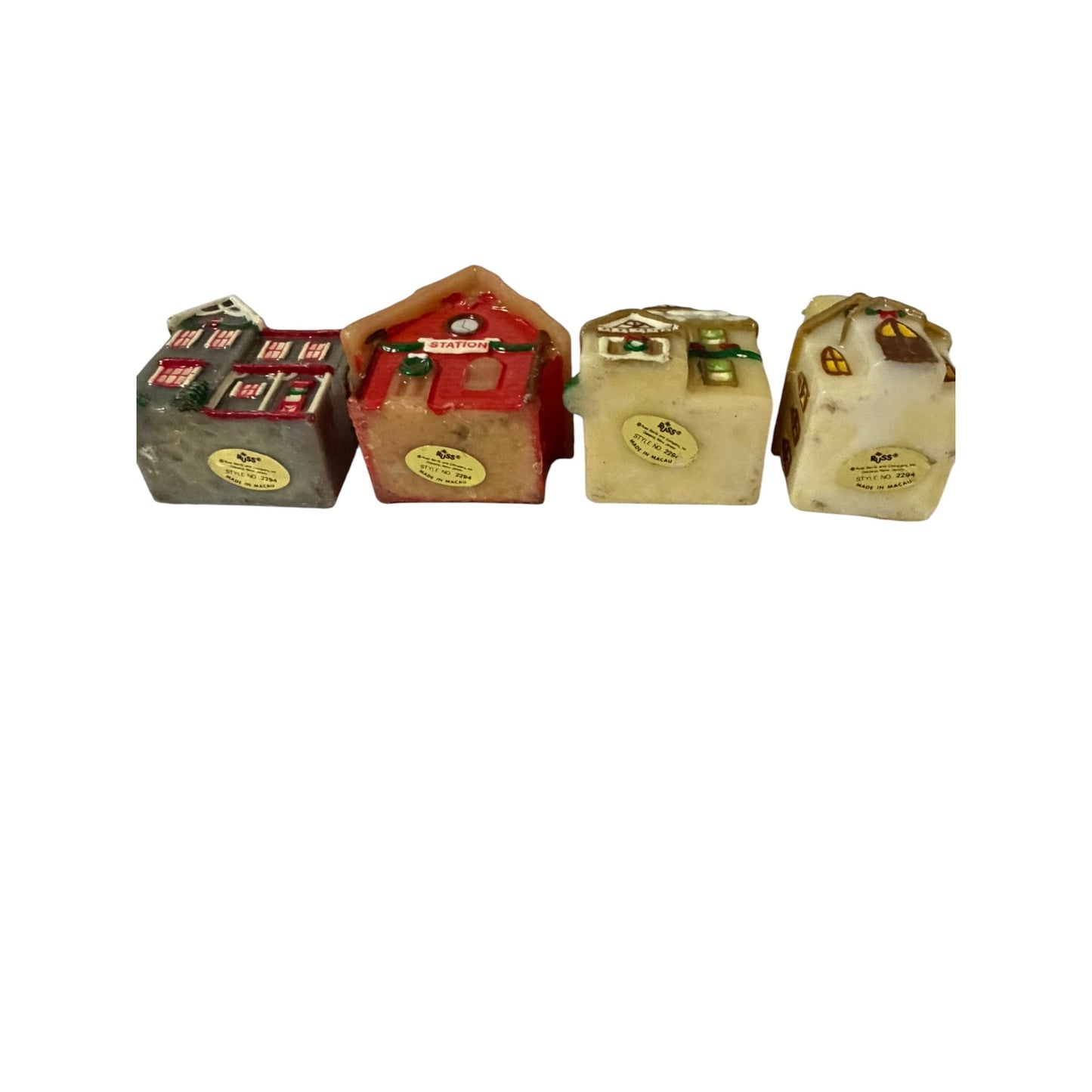Vintage 1980s Russ Berrie Christmas Village House Candles Set of 4 Style 2294 Macau