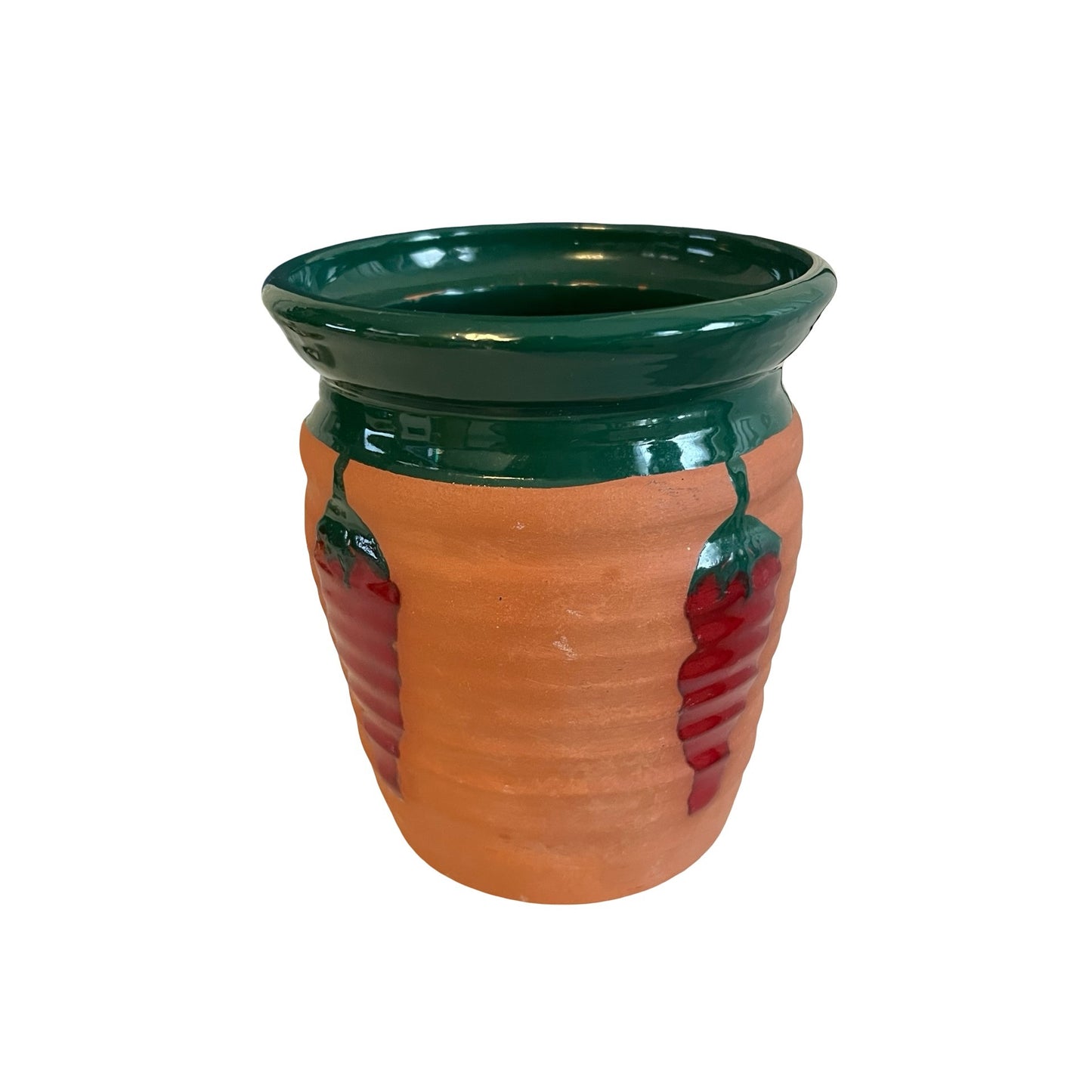 Vintage Signed Janic Fogel Studio Pottery Planter Chili Pepper Motif Hand Painted 5x4 1980s–1990s
