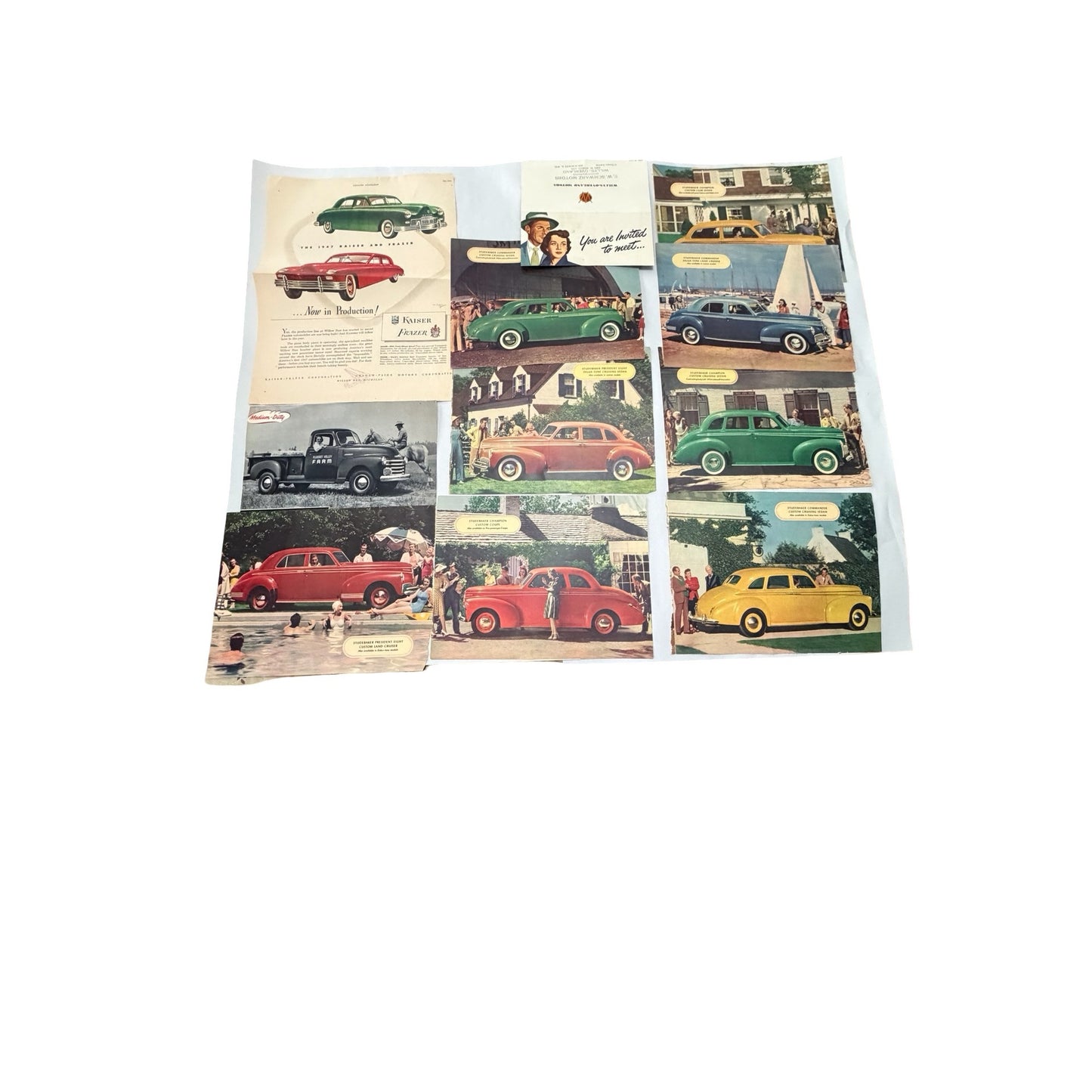 Vintage 1940s Automobile Advertising Ephemera Lot Studebaker Kaiser Frazer Jeepster
