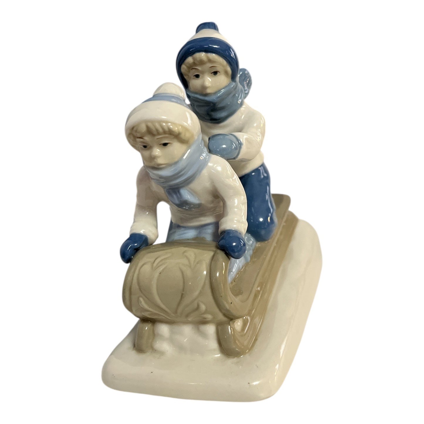 Porcelanas de Cuernavaca Mexico 1992 Porcelain Children Sledding Figurine