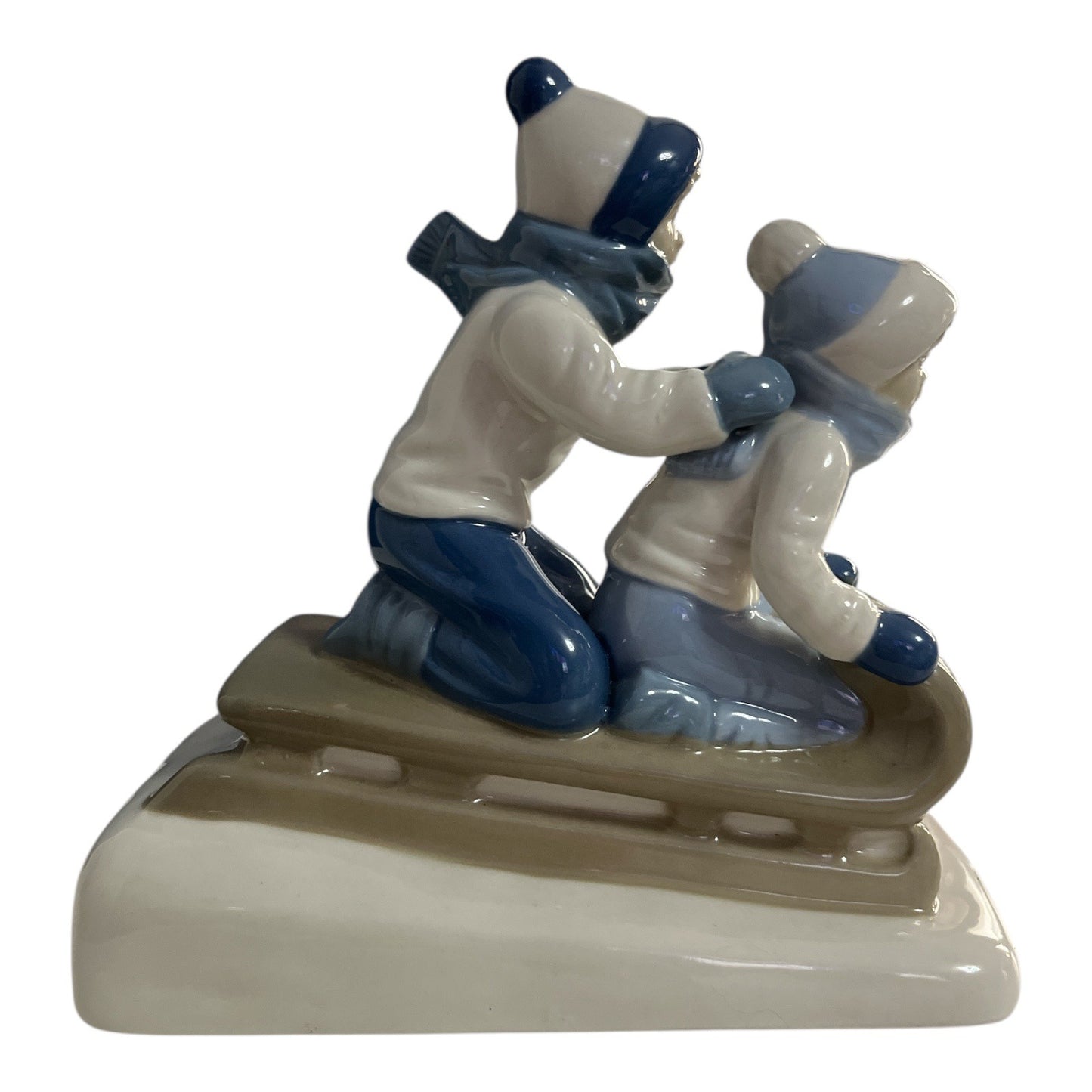 Porcelanas de Cuernavaca Mexico 1992 Porcelain Children Sledding Figurine