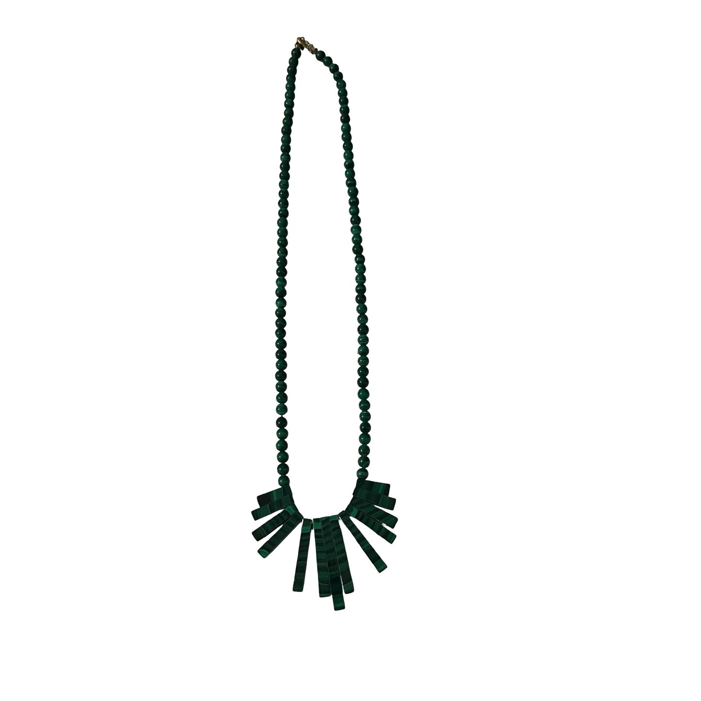 Vintage Green Malachite Style Necklace Fan Fringe Statement Beaded 14 Inch Collar