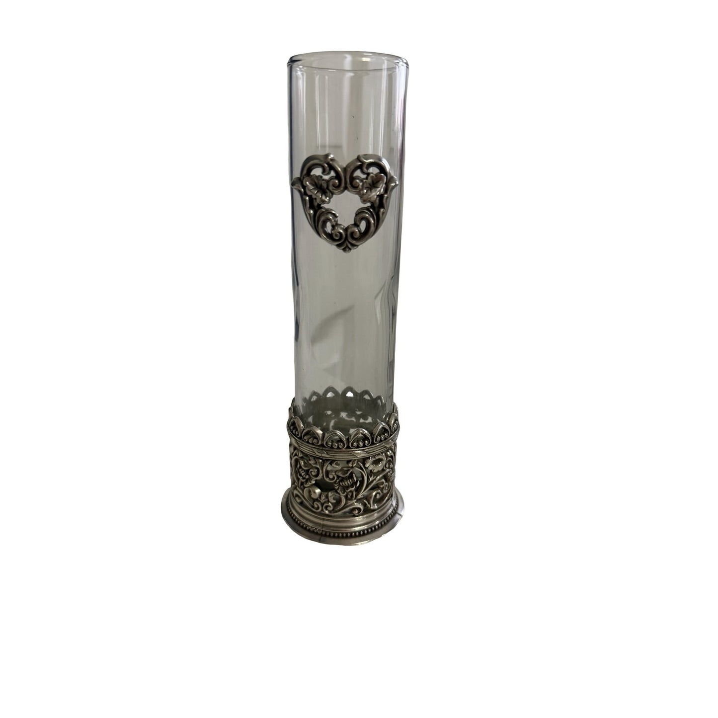 Brighton Silver Tone Heart Bud Vase Shot Glass Holder Ornate Floral Scrollwork