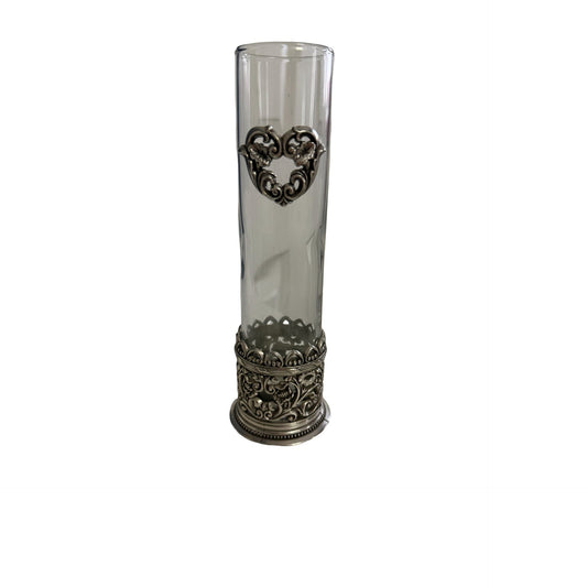 Brighton Silver Tone Heart Bud Vase Shot Glass Holder Ornate Floral Scrollwork