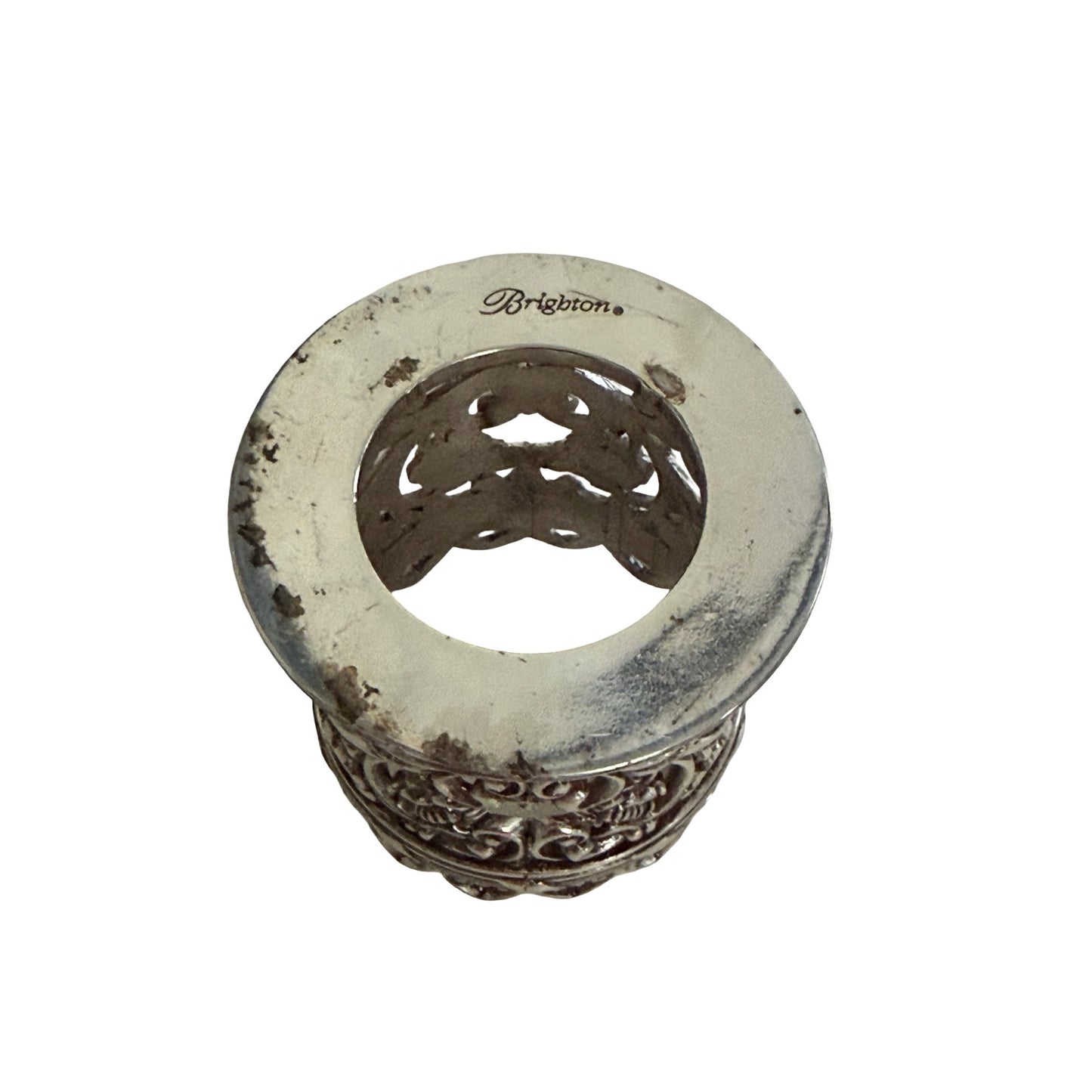 Brighton Silver Tone Heart Bud Vase Shot Glass Holder Ornate Floral Scrollwork
