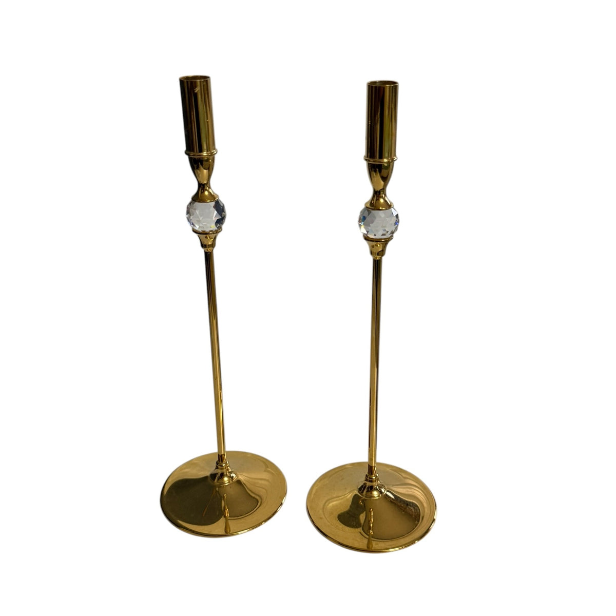 Vintage Valerio Albarello 24K Gold Plated Swarovski Crystal Candlesticks Pair 10 Inch