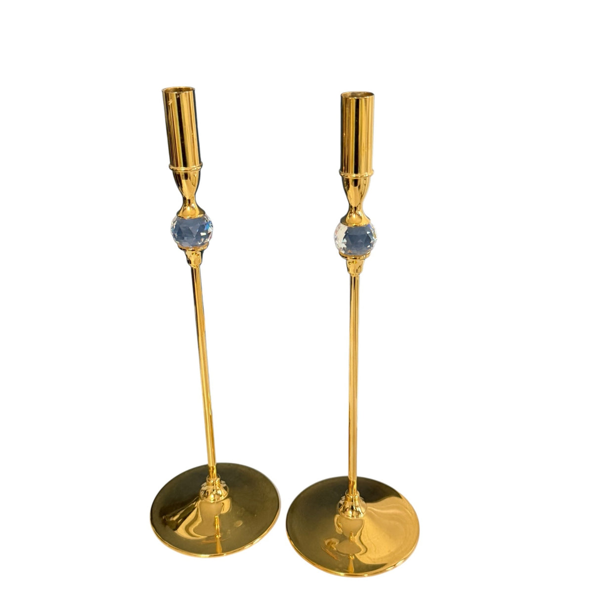 Vintage Valerio Albarello 24K Gold Plated Swarovski Crystal Candlesticks Pair 10 Inch