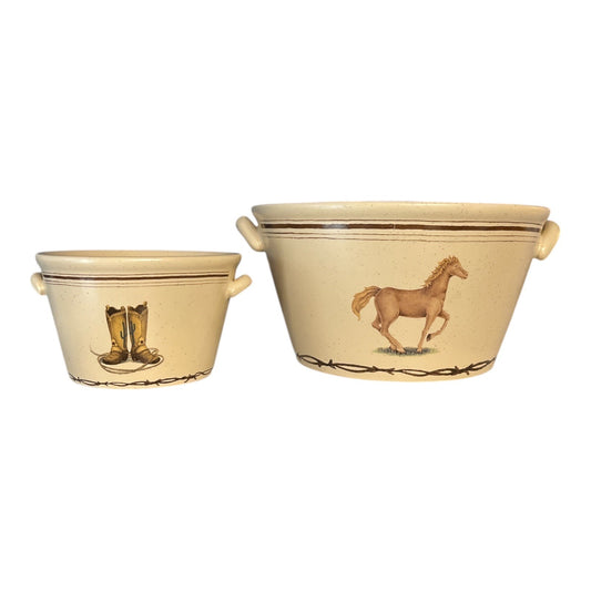 Set of 2 World China VTG Southwestern Serving Bowls | Desert Wildlife Design | Ceramic | 1990s