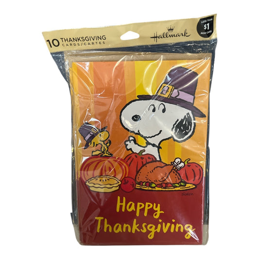 2 Packs Hallmark Thanksgiving Cards – Peanuts Snoopy & Turkey Designs – 10 & 6 Cards – New in Package