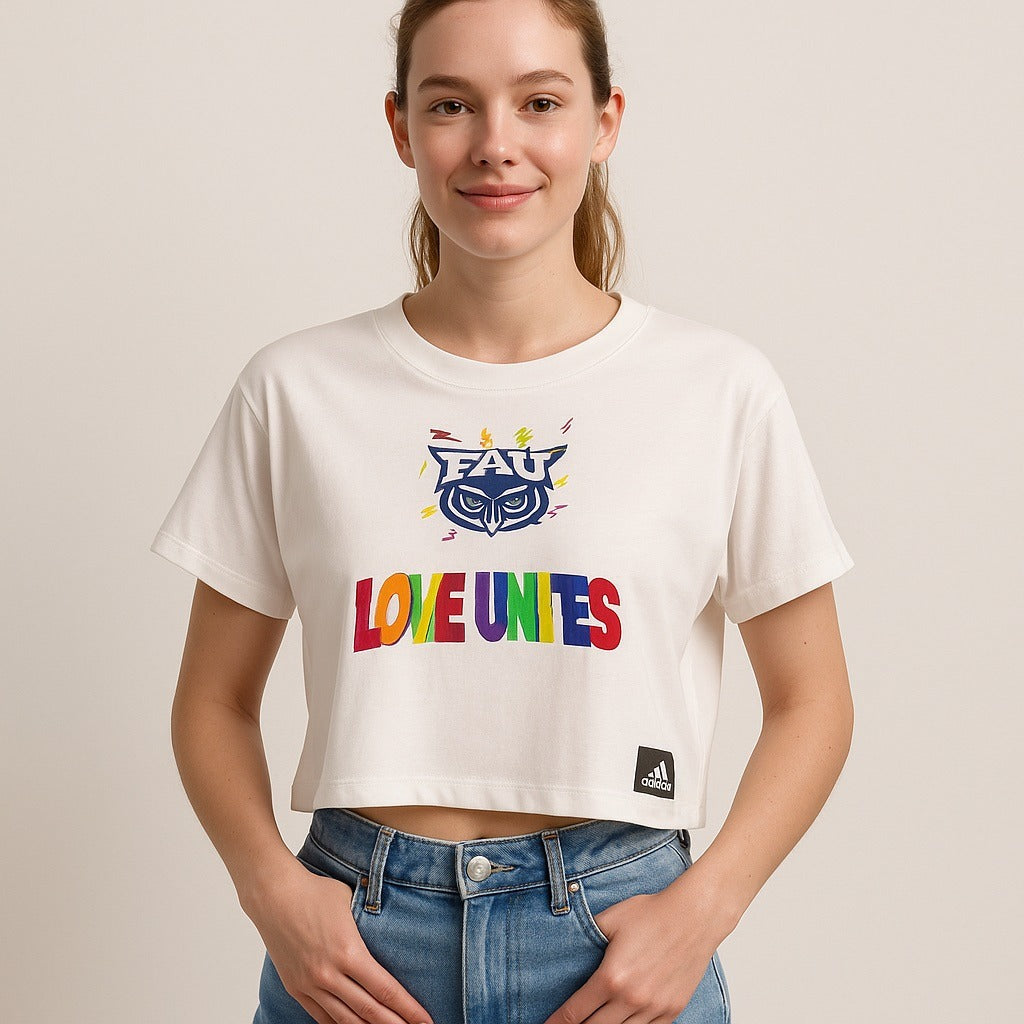 Adidas FAU Love Unites Crop Top Women’s Size L – Florida Atlantic University Pride Tee