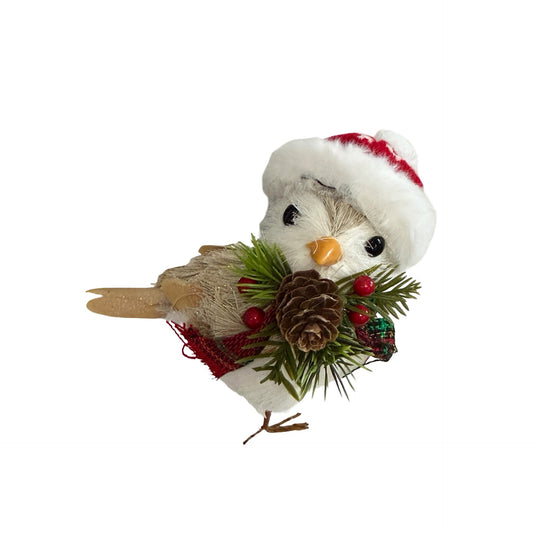 Vintage Christmas Feather Bird Figure Santa Hat Pinecone Holiday Table Decor 6"