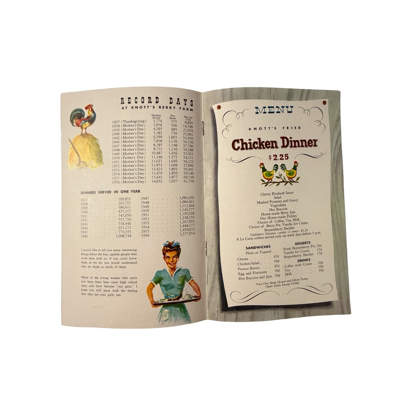 Vintage 1957 Knott's Berry Farm Steak House in Ghost Town Menu Souvenir Booklet Buena Park CA