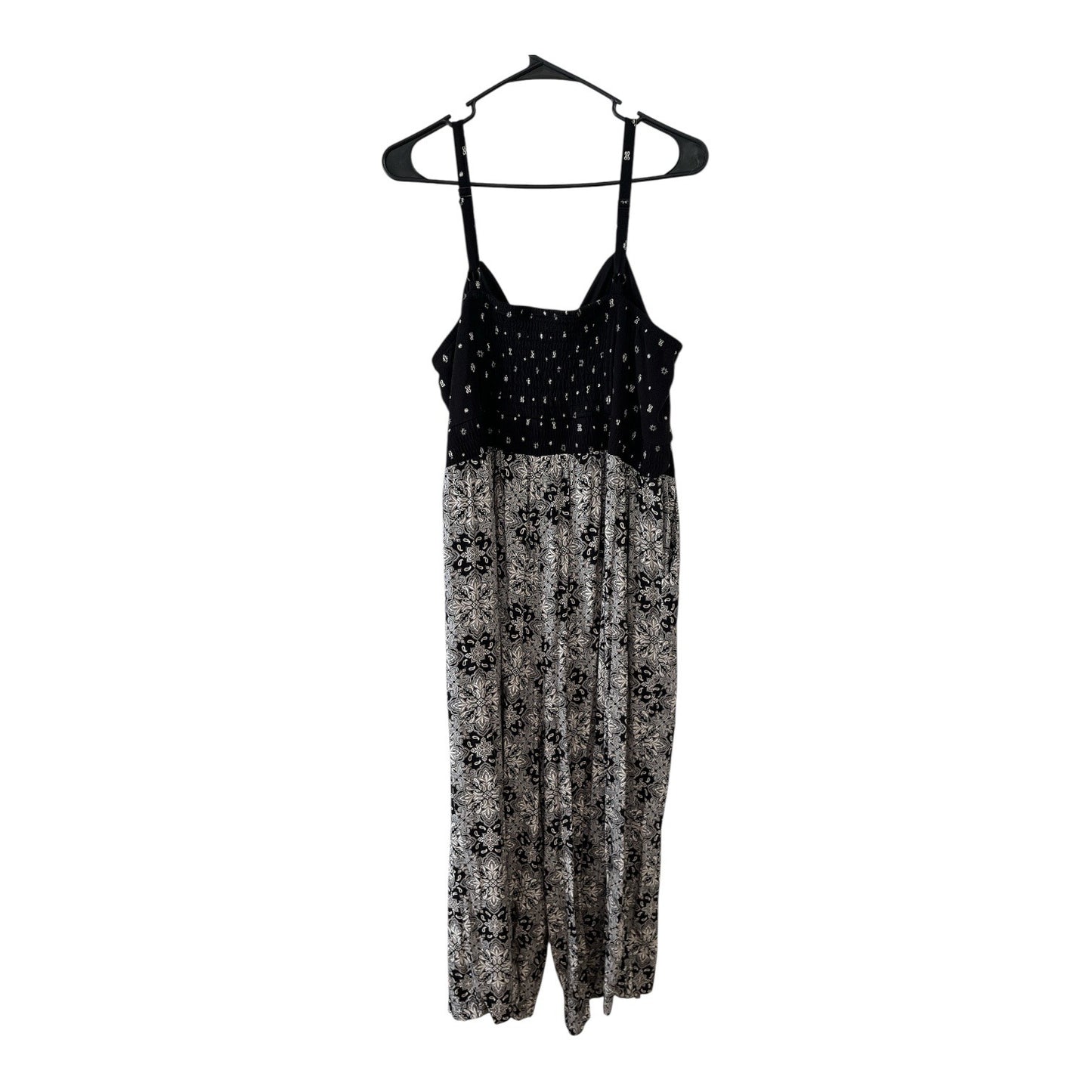 Torrid Size 2 Wide Leg Jumpsuit Black Boho Print Tie Front