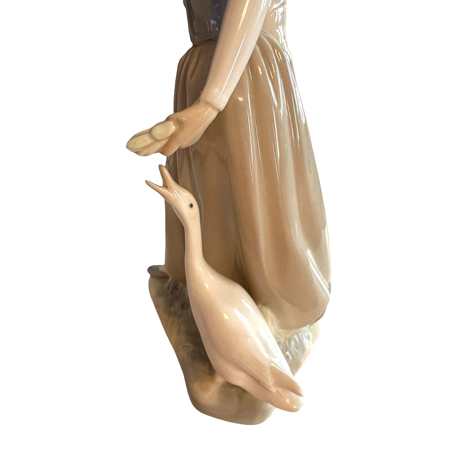 Vintage NAO by Lladró Girl Feeding Goose Porcelain Figurine Spain Basket Flowers