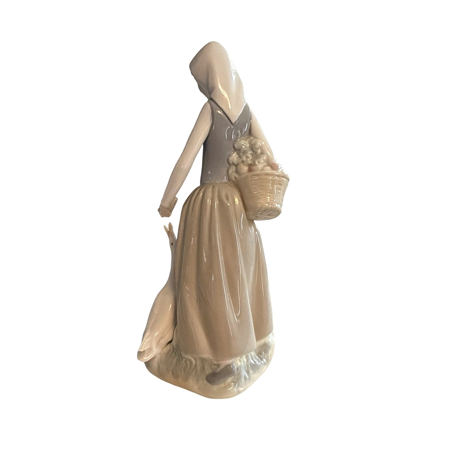 Vintage NAO by Lladró Girl Feeding Goose Porcelain Figurine Spain Basket Flowers