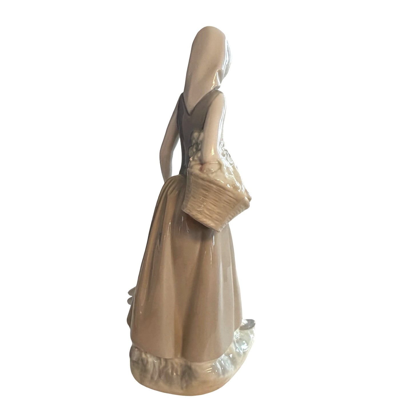 Vintage NAO by Lladró Girl Feeding Goose Porcelain Figurine Spain Basket Flowers