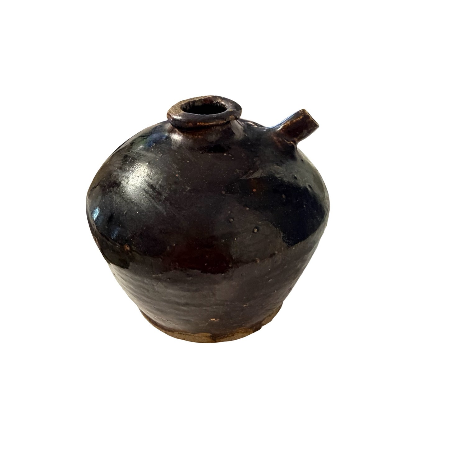 Vintage Studio Pottery Black Glazed Jug Vase Hand Thrown Rustic Ceramic Vessel