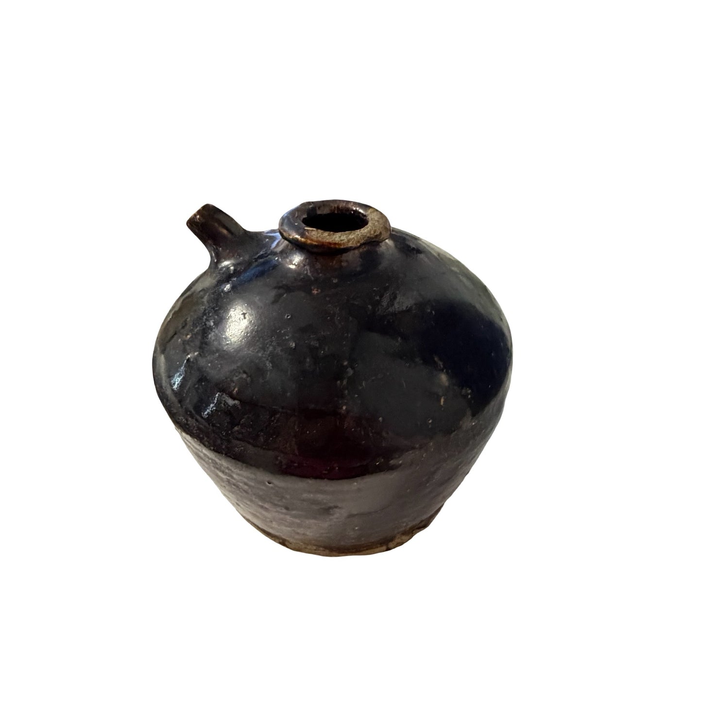 Vintage Studio Pottery Black Glazed Jug Vase Hand Thrown Rustic Ceramic Vessel