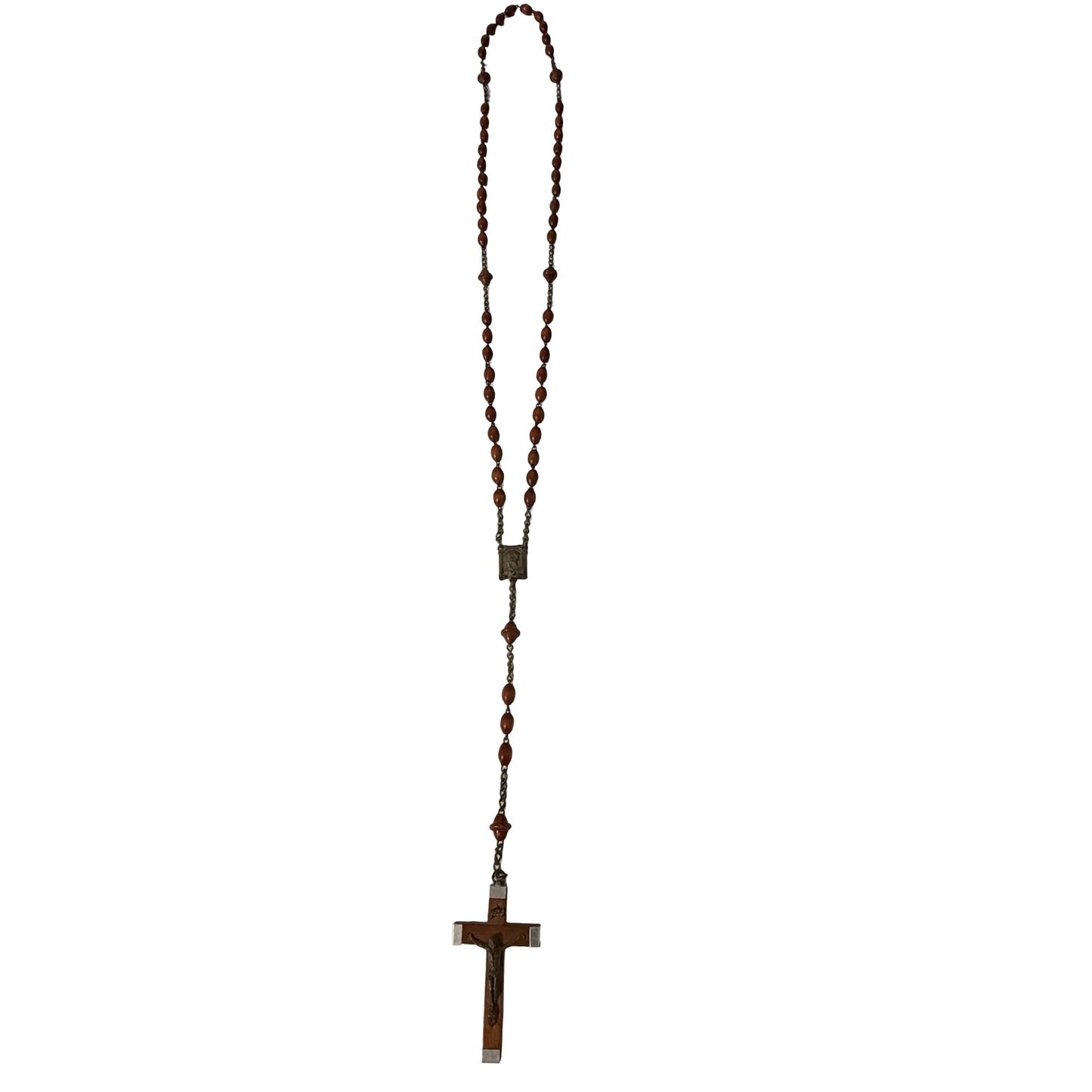 Vintage French Lourdes Wood Rosary Necklace Catholic Crucifix Religious Prayer Beads