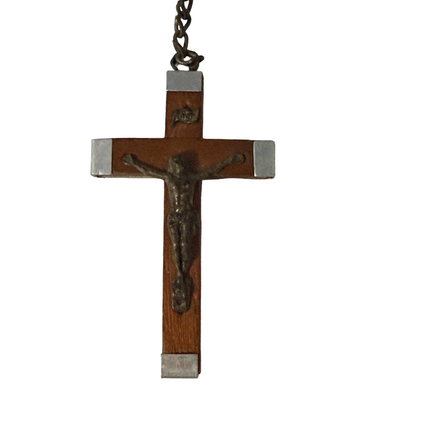 Vintage French Lourdes Wood Rosary Necklace Catholic Crucifix Religious Prayer Beads