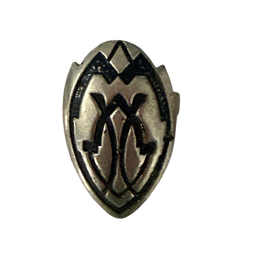 Vintage Silver Tone Shield Button Cover Ornate Monogram Heraldic Clothing Accessory