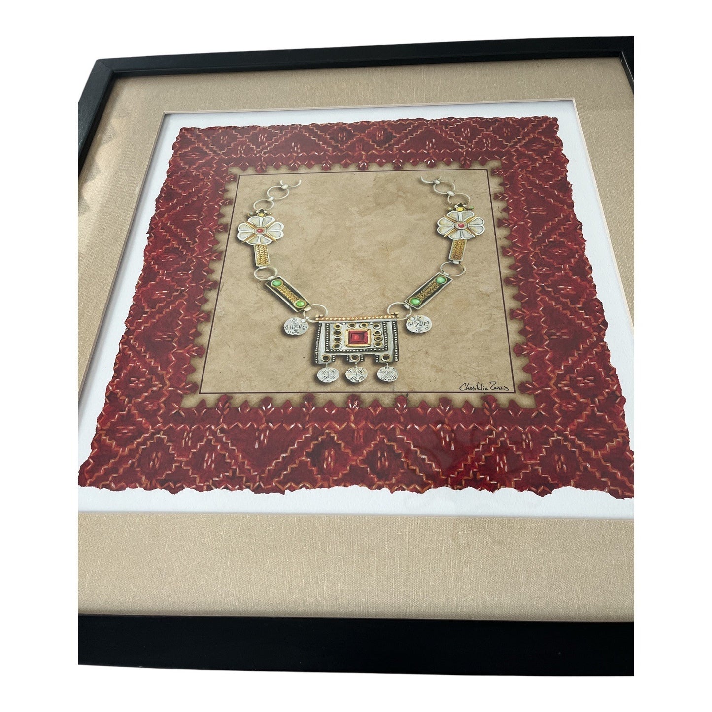 Chariklia Zarris Framed Art Print – Ethnic Style Necklace Design – 21.5”