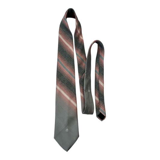 Vtg Etienne Aigner Men’s Tie – 1976 Gray Red Striped Necktie, 55” Long